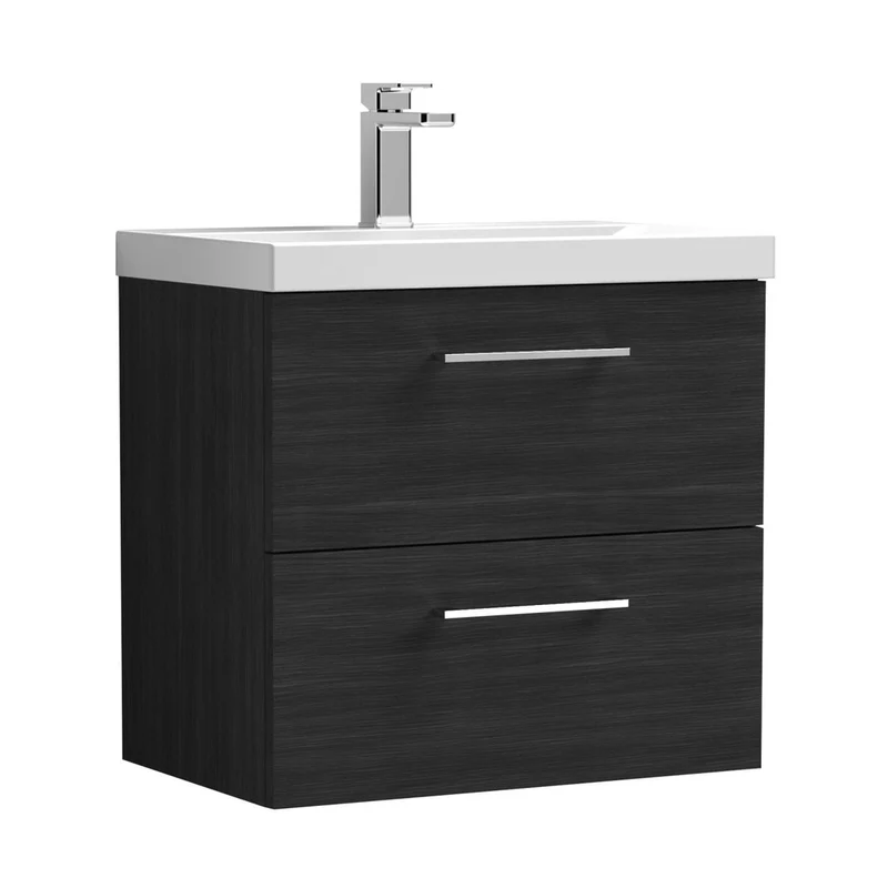 Nuie Arno 600mm Wall Hung 2 Drawer Vanity & Basin 3 Contemporary Charcoal Black 589x610x395mm