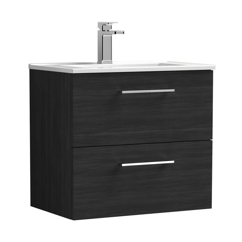 Nuie Arno 600mm Wall Hung 2 Drawer Vanity & Basin 2 Contemporary Charcoal Black 557x600x390mm