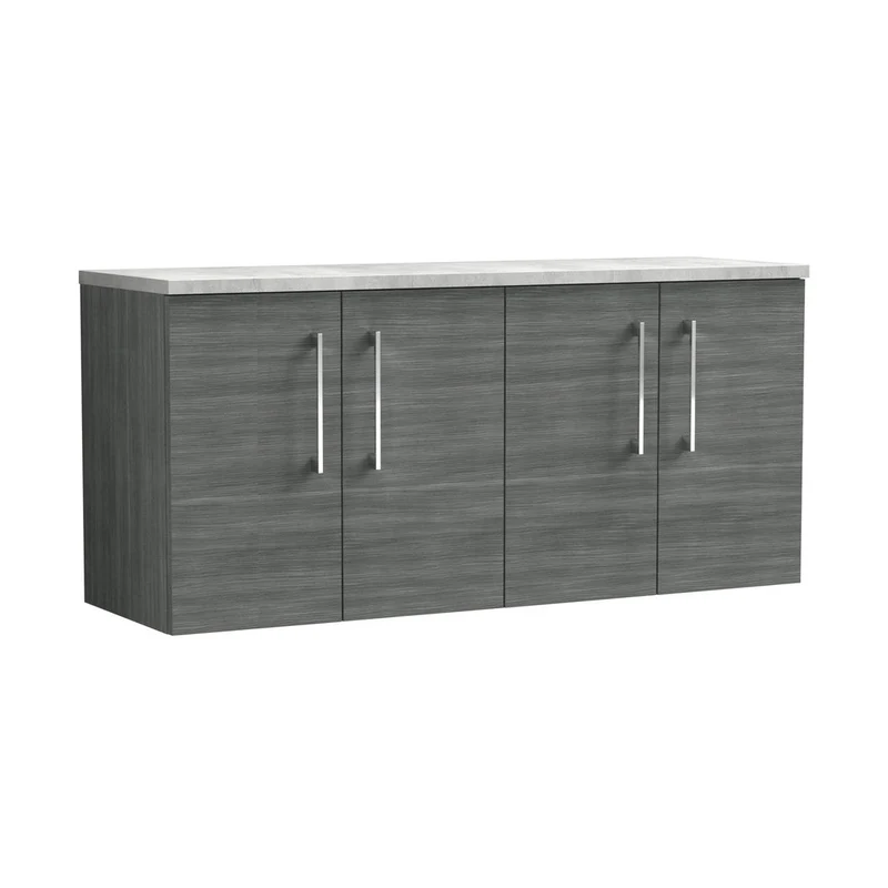 Nuie Arno 1200mm Wall Hung 4-door Vanity & Laminate Worktop Contemporary Anthracite Woodgrain MFC Textured Woodgrain 561x1205x390mm - ARN523LBG2