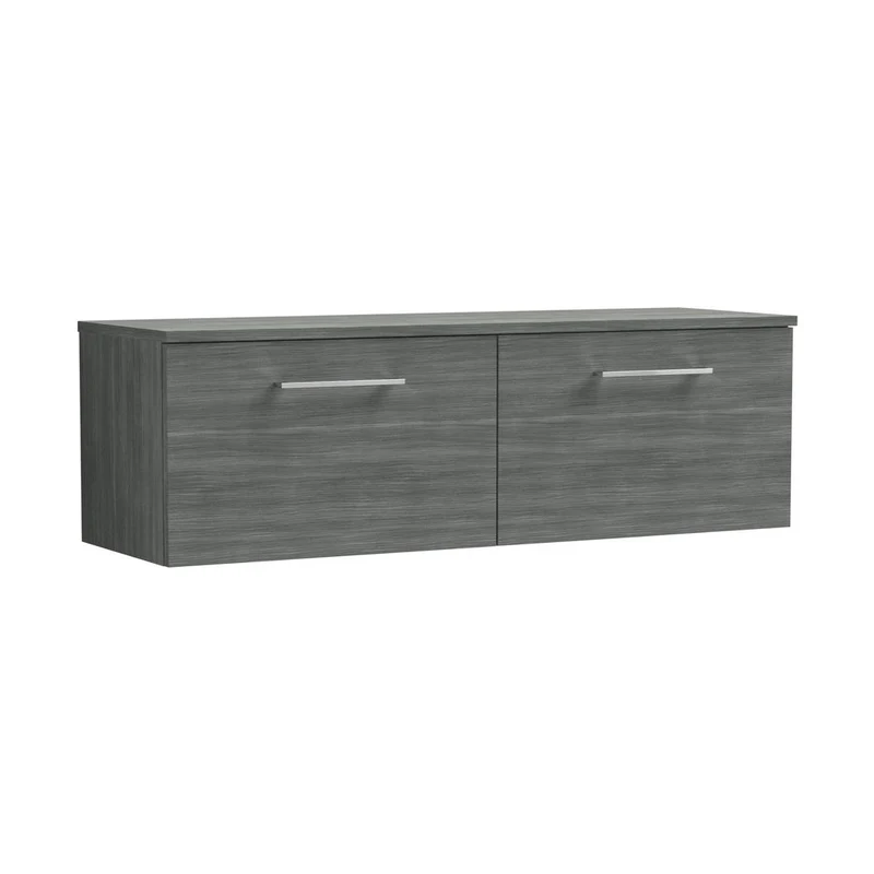 Nuie Arno 1200mm Wall Hung 2 Drawer Vanity & Worktop Contemporary Anthracite Woodgrain MFC Textured Woodgrain 377x1205x390mm