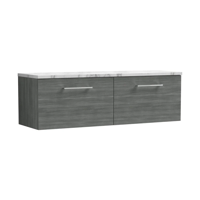 Nuie Arno 1200mm Wall Hung 2-drawer Vanity & Laminate Worktop Contemporary Anthracite Woodgrain MFC Textured Woodgrain 381x1205x390mm - ARN522LCM2