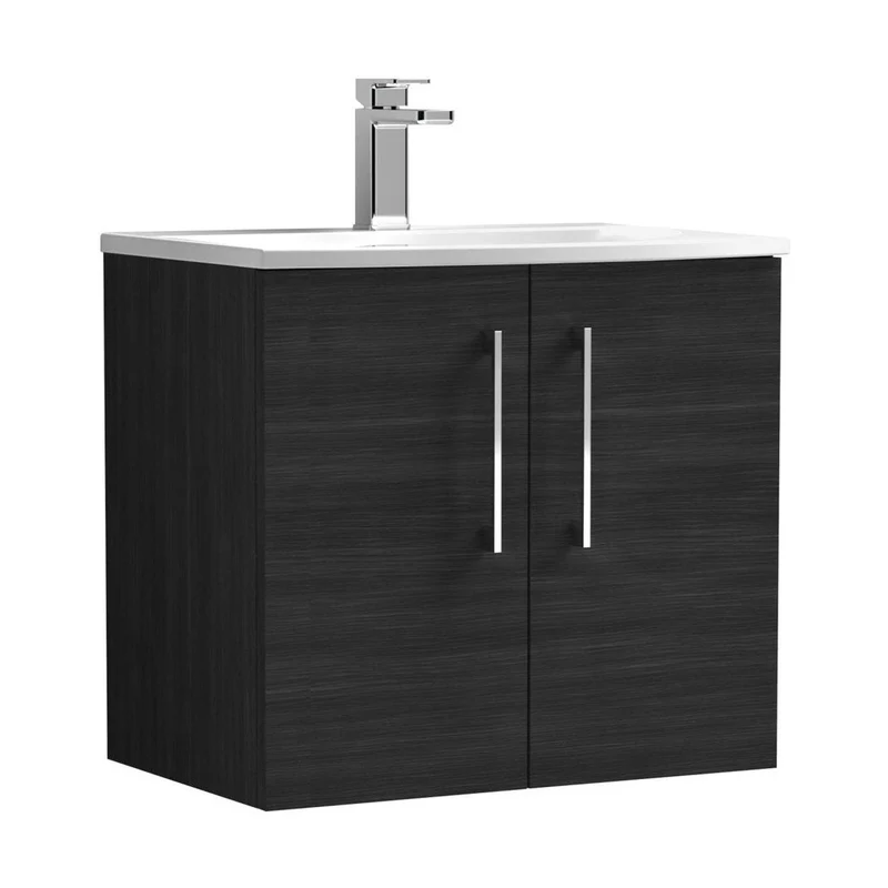 Nuie Arno 600mm Wall Hung 2 Door Vanity & Basin 4 Contemporary Charcoal Black 570x610x440mm