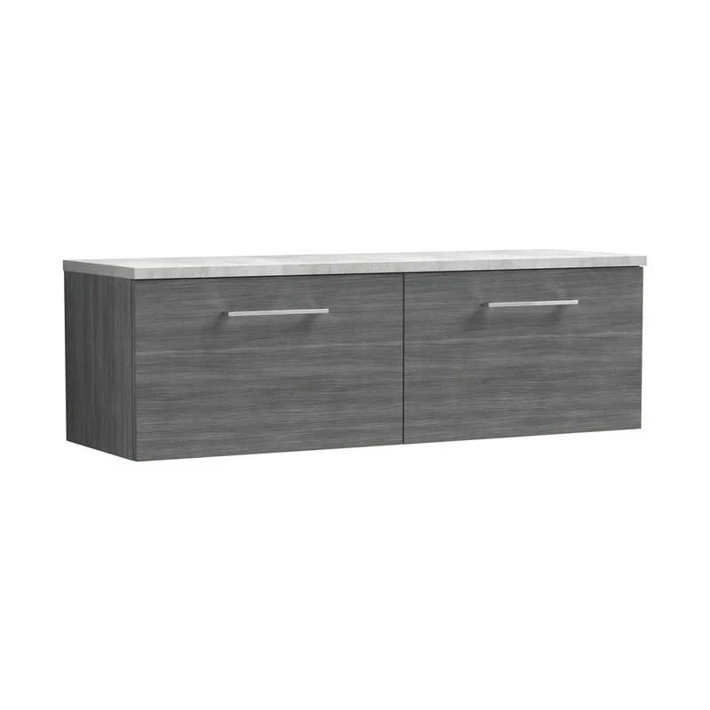 Nuie Arno 1200mm Wall Hung 2-drawer Vanity & Laminate Worktop Contemporary Anthracite Woodgrain MFC Textured Woodgrain 381x1205x390mm - ARN522LBG2