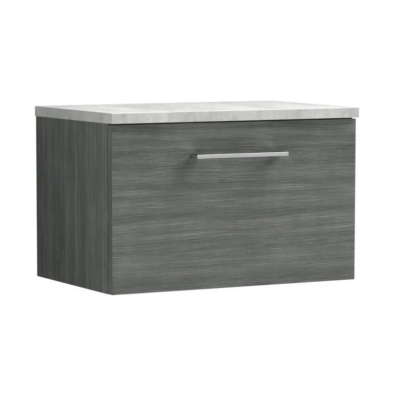Nuie Arno 600mm Wall Hung 1 Drawer Vanity & Laminate Top Contemporary Anthracite Woodgrain MFC Textured Woodgrain 381x605x390mm - ARN522LBG