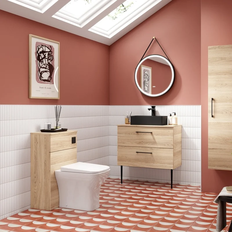 Nuie Arno 800mm Wall Hung 2-drawer Vanity & Worktop Contemporary Bleached Oak MFC Textured Woodgrain 558x805x390mm