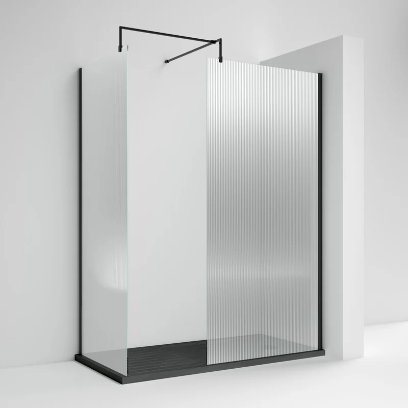 Nuie Fluted 8mm Wetroom Screen 2 Panel Pack (1850mm High) - Matt Black