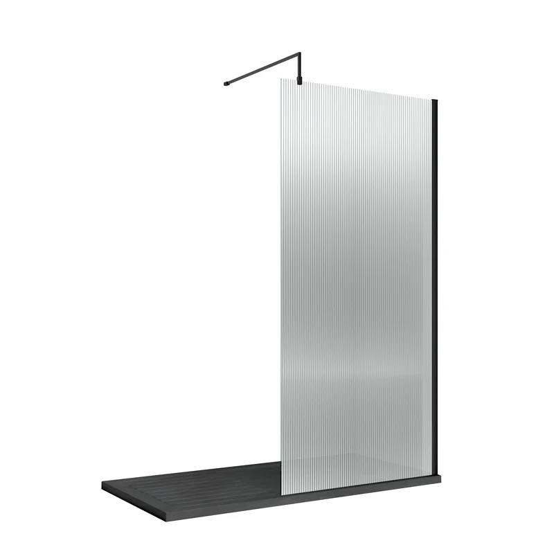 Nuie Fluted 8mm Wetroom Screen 2 Panel Pack (1850mm High) - Matt Black
