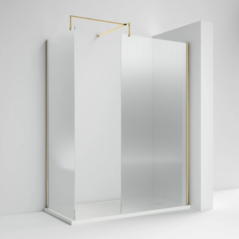 Nuie Fluted 8mm Wetroom Screen 2 Panel Pack (1850mm High) - Brushed Brass