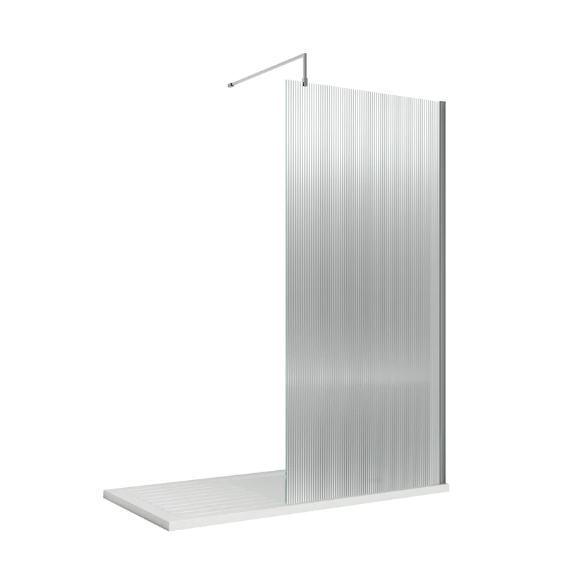 Nuie Fluted 8mm Wetroom Screen & Support Bar (1850mm High) - Chrome