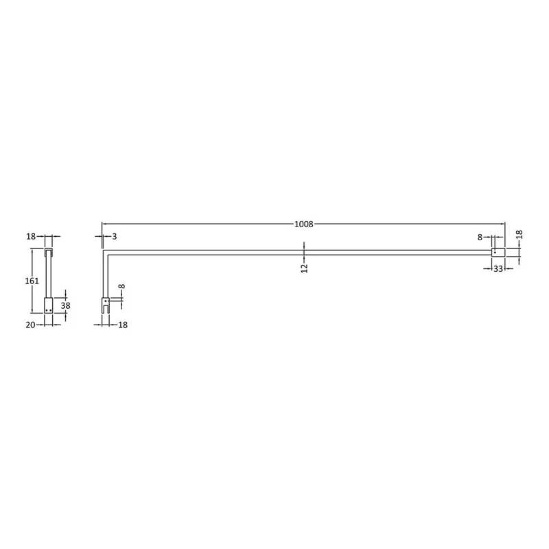 Nuie Fluted 8mm Wetroom Screen & Support Bar (1850mm High) - Chrome