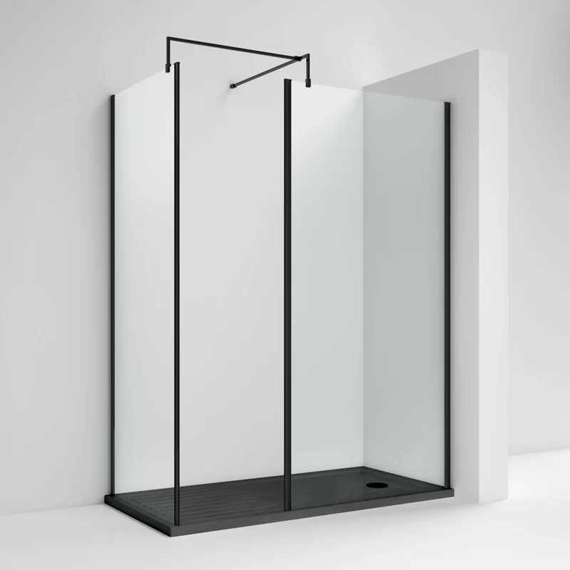 Nuie Outer Frame 8mm Wetroom Screen 2 Panel Pack (1850mm High) - Satin Black