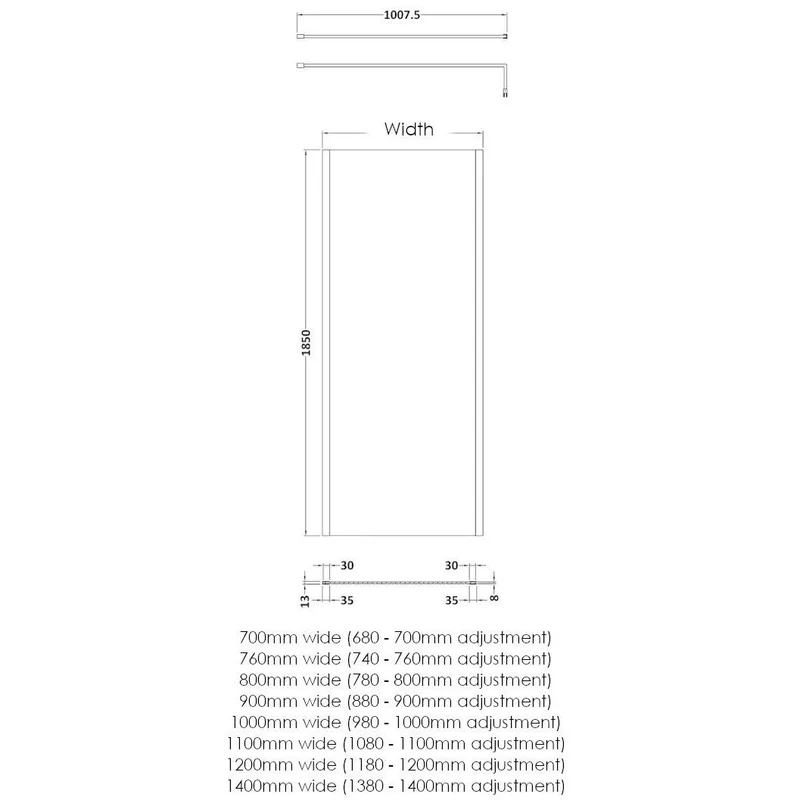 Nuie Outer Frame 8mm Wetroom Screen 2 Panel Pack (1850mm High) - Satin Black