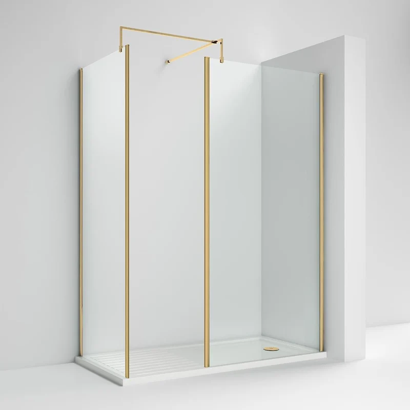 Nuie Outer Frame 8mm Wetroom Screen 2 Panel Pack (1850mm High) - Brushed Brass