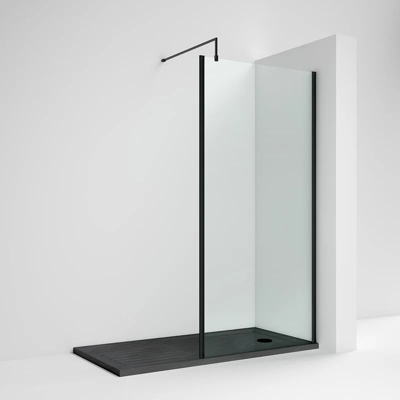 Nuie Outer Frame 8mm Wetroom Screen & Support Bar (1850mm High) - Satin Black