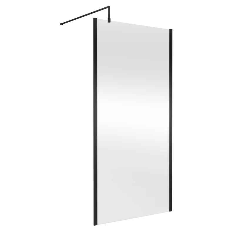 Nuie Outer Frame 8mm Wetroom Screen & Support Bar (1850mm High) - Satin Black