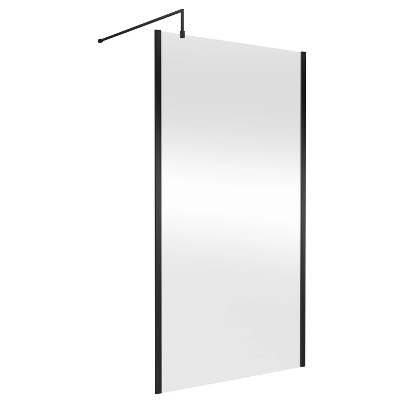 Nuie Outer Frame 8mm Wetroom Screen & Support Bar (1850mm High) - Satin Black