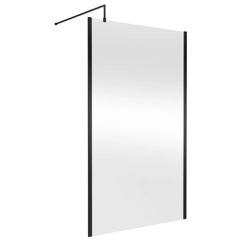 Nuie Outer Frame 8mm Wetroom Screen & Support Bar (1850mm High) - Satin Black