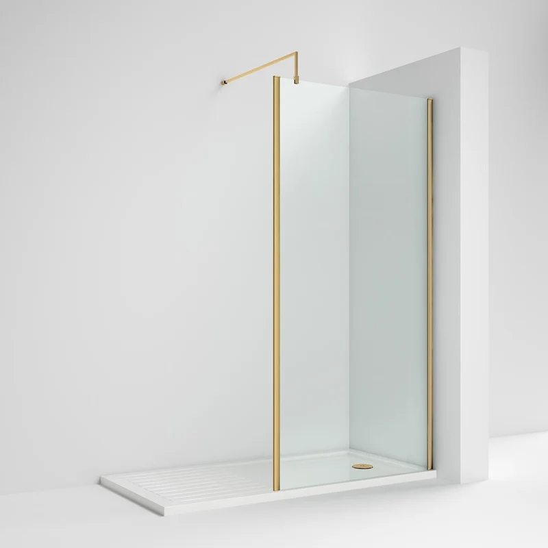 Nuie Outer Frame 8mm Wetroom Screen & Support Bar (1850mm High) - Brushed Brass