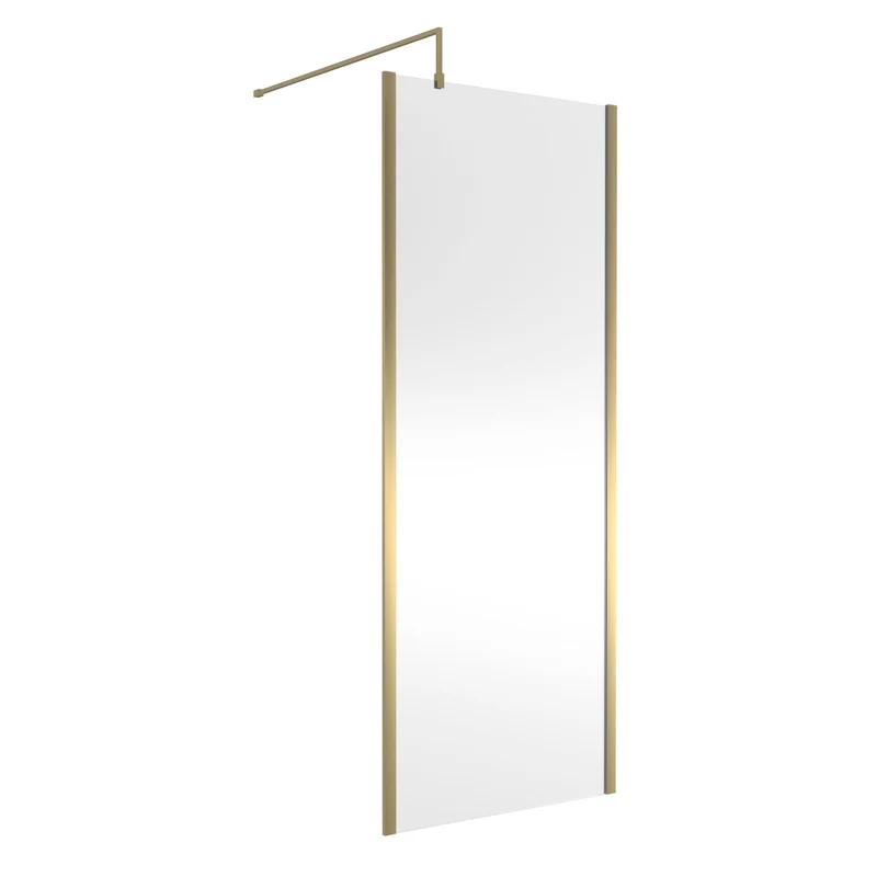 Nuie Outer Frame 8mm Wetroom Screen & Support Bar (1850mm High) - Brushed Brass