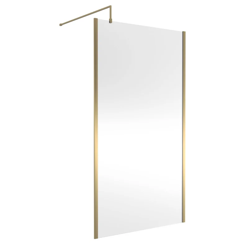 Nuie Outer Frame 8mm Wetroom Screen & Support Bar (1850mm High) - Brushed Brass