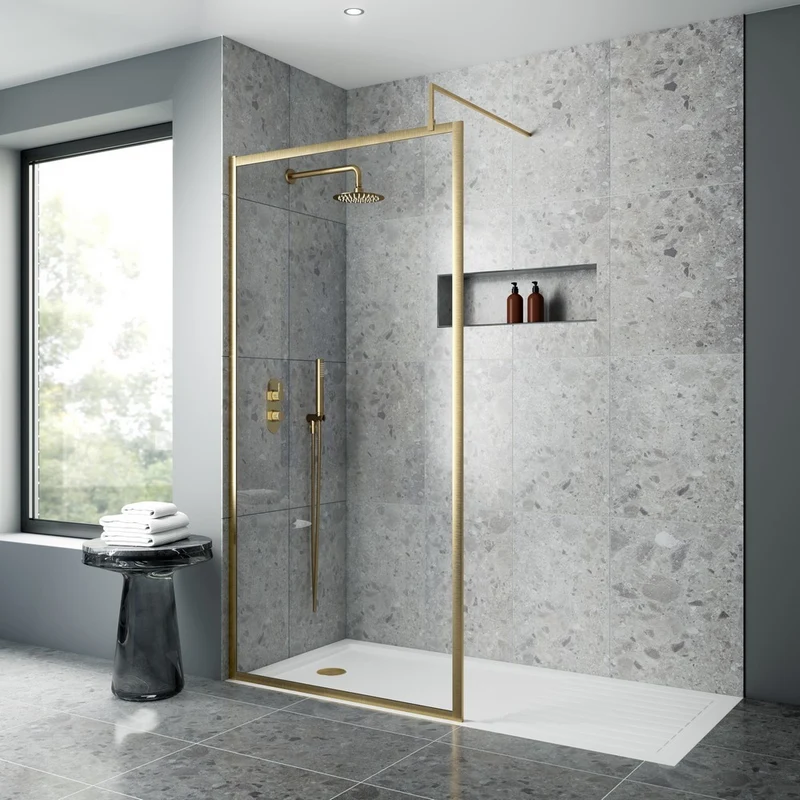Nuie Full Outer Frame Wetroom Screen 2 Panel Pack (1850mm High) - Brushed Brass