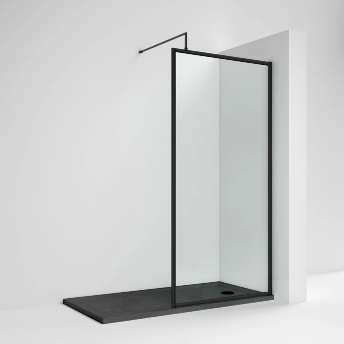 Nuie Full Outer Frame Wetroom Screen & Support Bar (1850mm High) - Satin Black