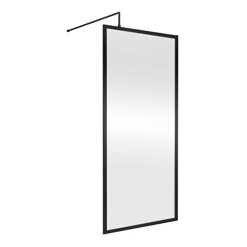 Nuie Full Outer Frame Wetroom Screen & Support Bar (1850mm High) - Satin Black