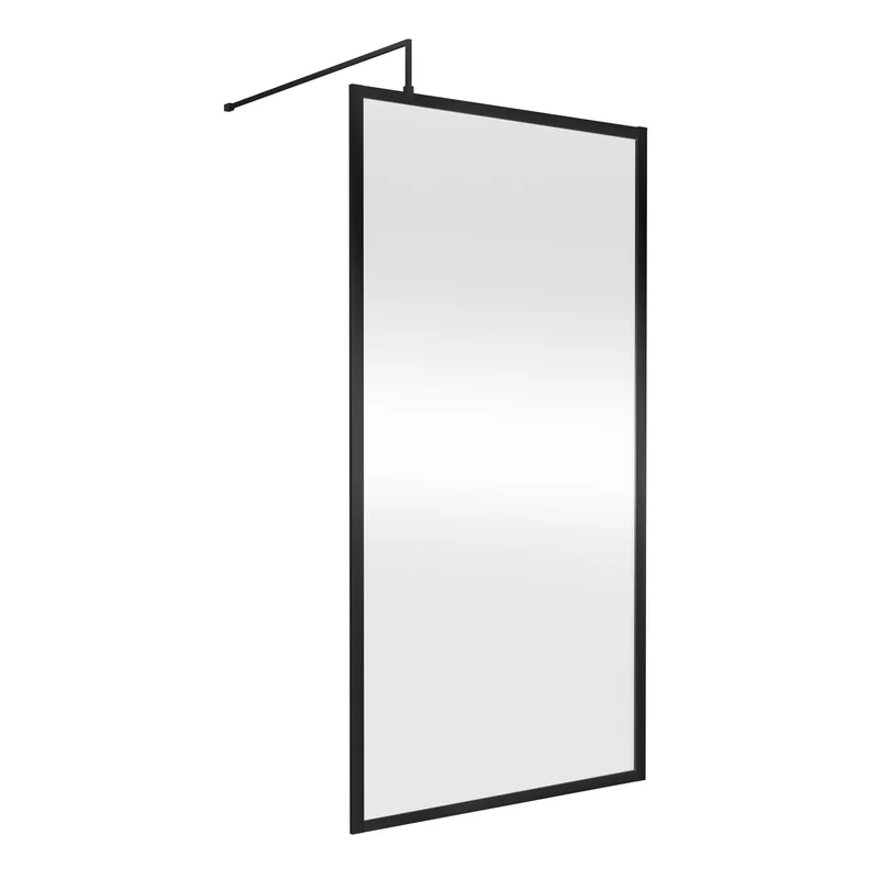 Nuie Full Outer Frame Wetroom Screen & Support Bar (1850mm High) - Satin Black