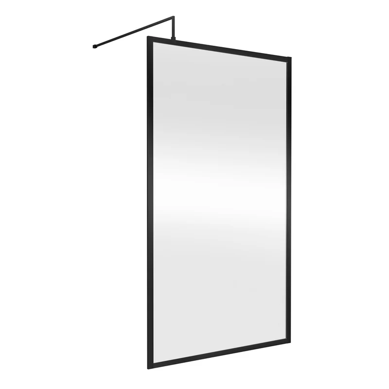 Nuie Full Outer Frame Wetroom Screen & Support Bar (1850mm High) - Satin Black