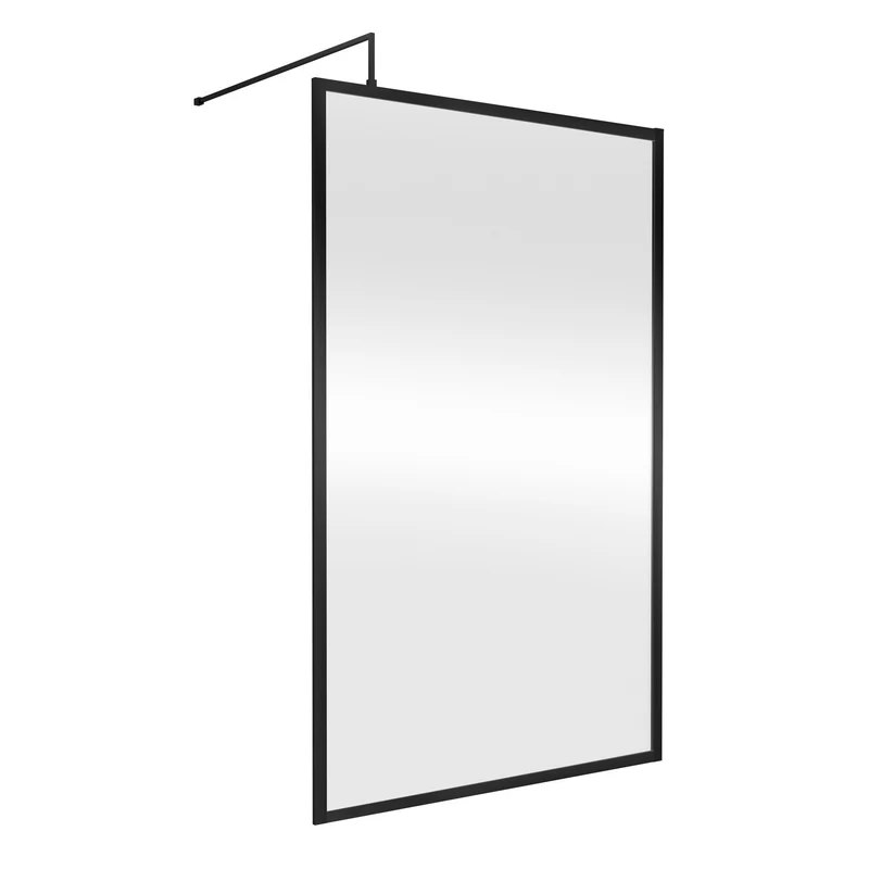 Nuie Full Outer Frame Wetroom Screen & Support Bar (1850mm High) - Satin Black