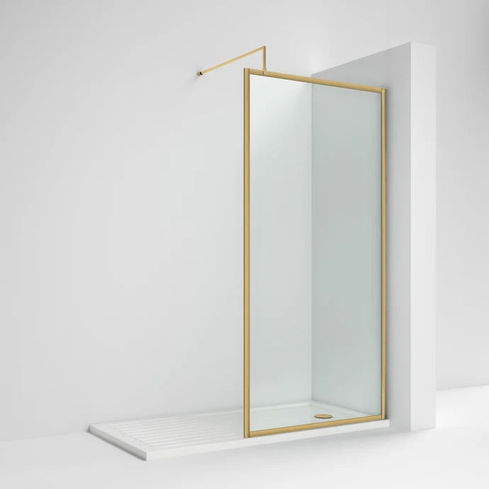 Nuie Full Outer Frame Wetroom Screen & Support Bar (1850mm High) - Brushed Brass