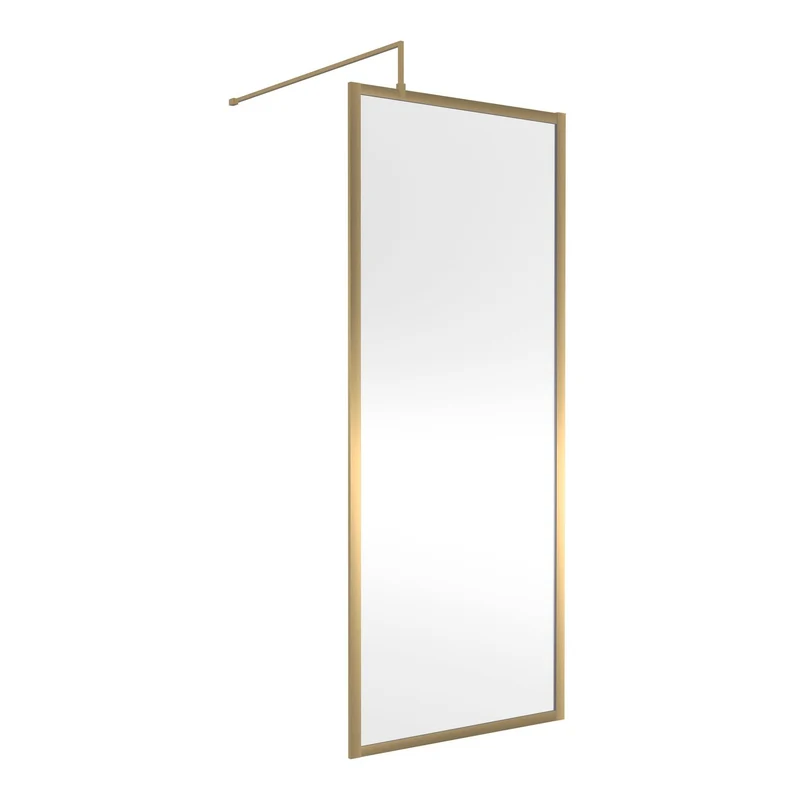 Nuie Full Outer Frame Wetroom Screen & Support Bar (1850mm High) - Brushed Brass