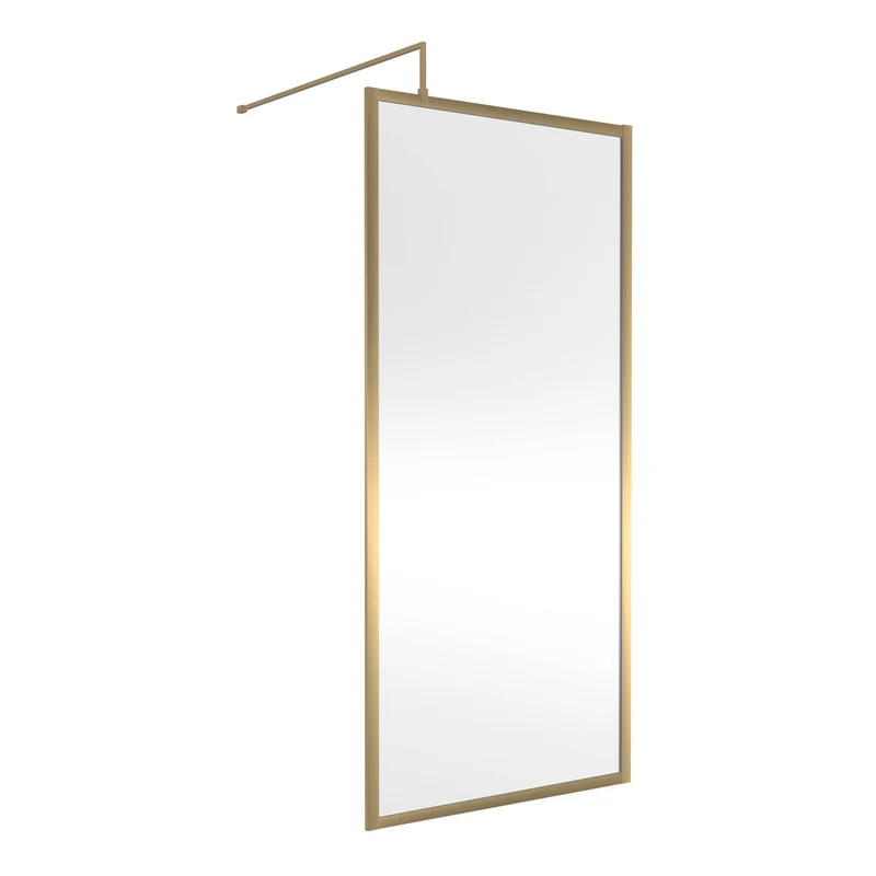 Nuie Full Outer Frame Wetroom Screen & Support Bar (1850mm High) - Brushed Brass