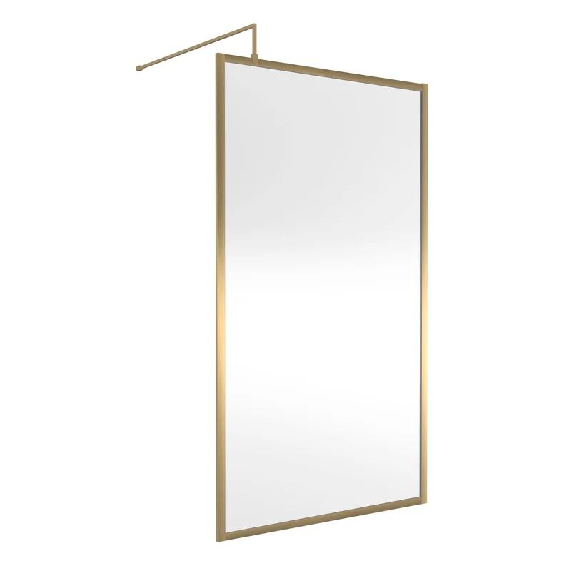 Nuie Full Outer Frame Wetroom Screen & Support Bar (1850mm High) - Brushed Brass