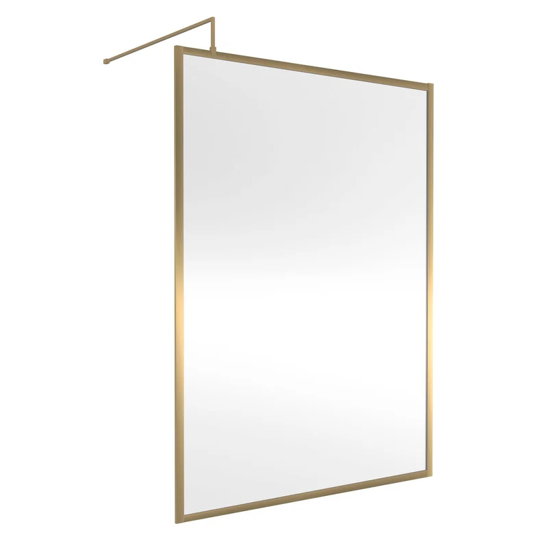 Nuie Full Outer Frame Wetroom Screen & Support Bar (1850mm High) - Brushed Brass