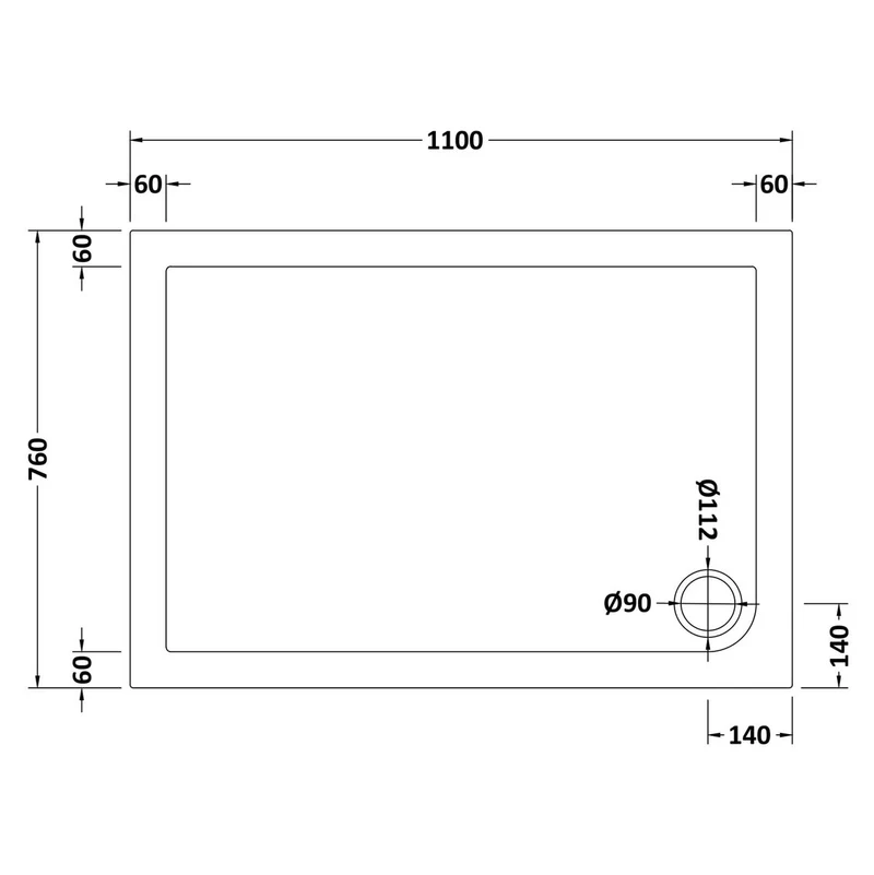 Nuie Slip Resistant Rectangular Matt White Stone Resin Shower Tray