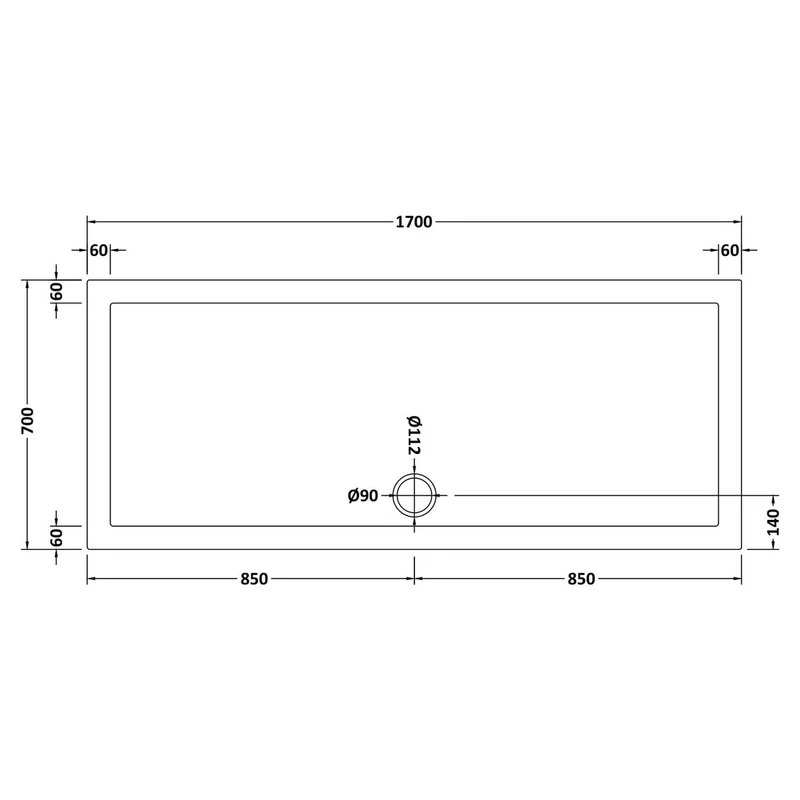 Nuie Slip Resistant Rectangular Matt White Stone Resin Shower Tray