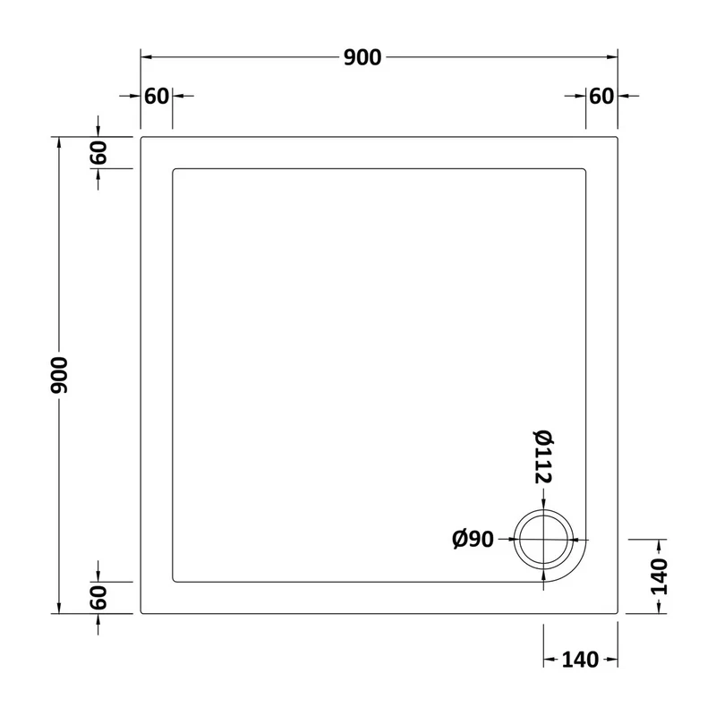 Nuie Slip Resistant Square Matt White Stone Resin Shower Tray