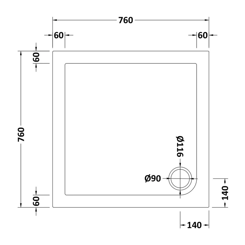 Nuie Pearlstone Square Gloss White Stone Resin Shower Tray