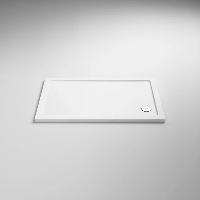 Nuie Pearlstone Rectangular Gloss White Stone Resin Shower Tray