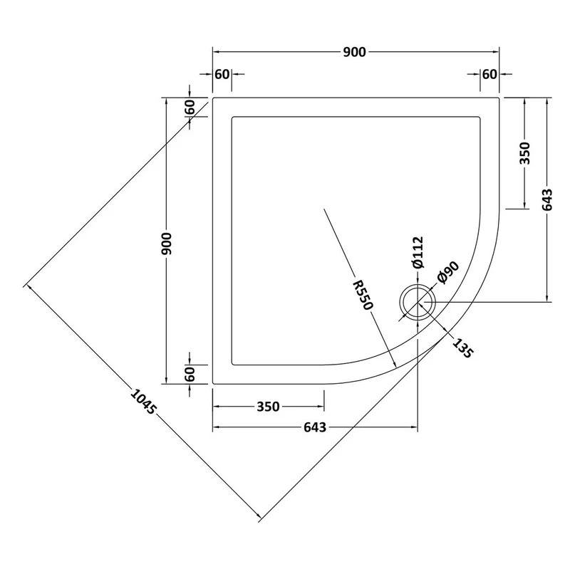 Nuie Pearlstone Quadrant Gloss White Stone Resin Shower Tray