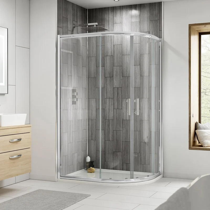 Nuie Pearlstone Offset Quadrant Gloss White Stone Resin Shower Tray