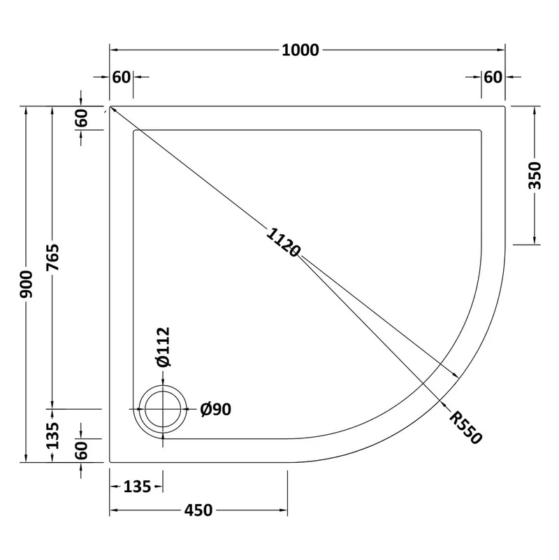 Nuie Pearlstone Offset Quadrant Gloss White Stone Resin Shower Tray