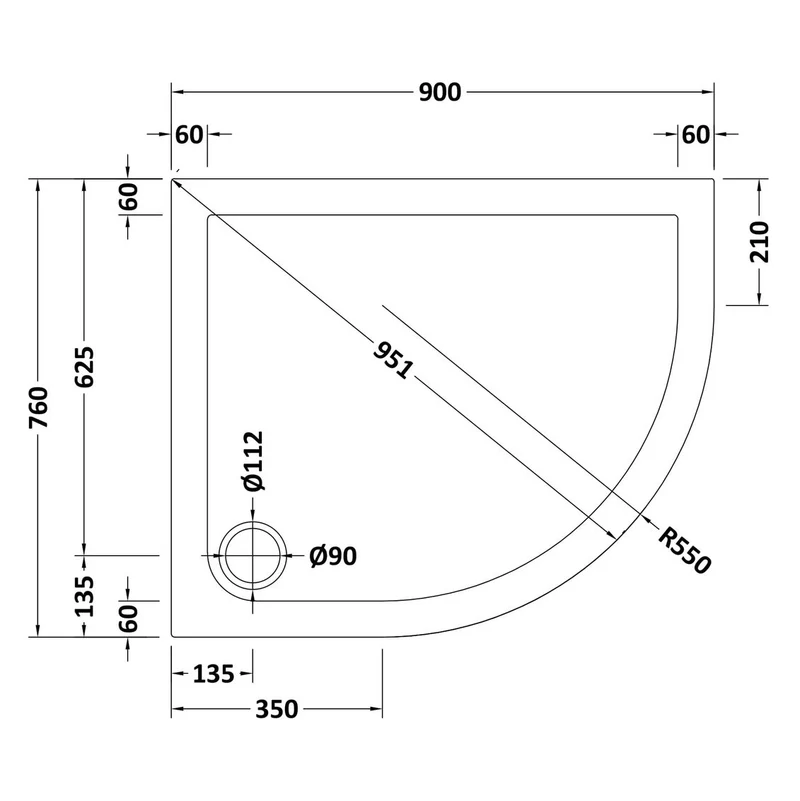 Nuie Slate Grey Offset Quadrant Stone Resin Shower Tray