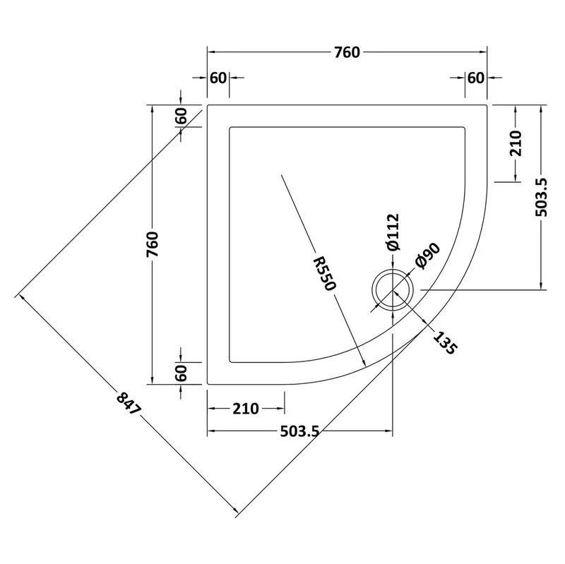 Nuie Slate Grey Quadrant Stone Resin Shower Tray