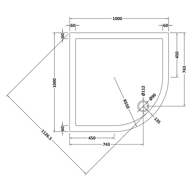 Nuie Slate Grey Quadrant Stone Resin Shower Tray