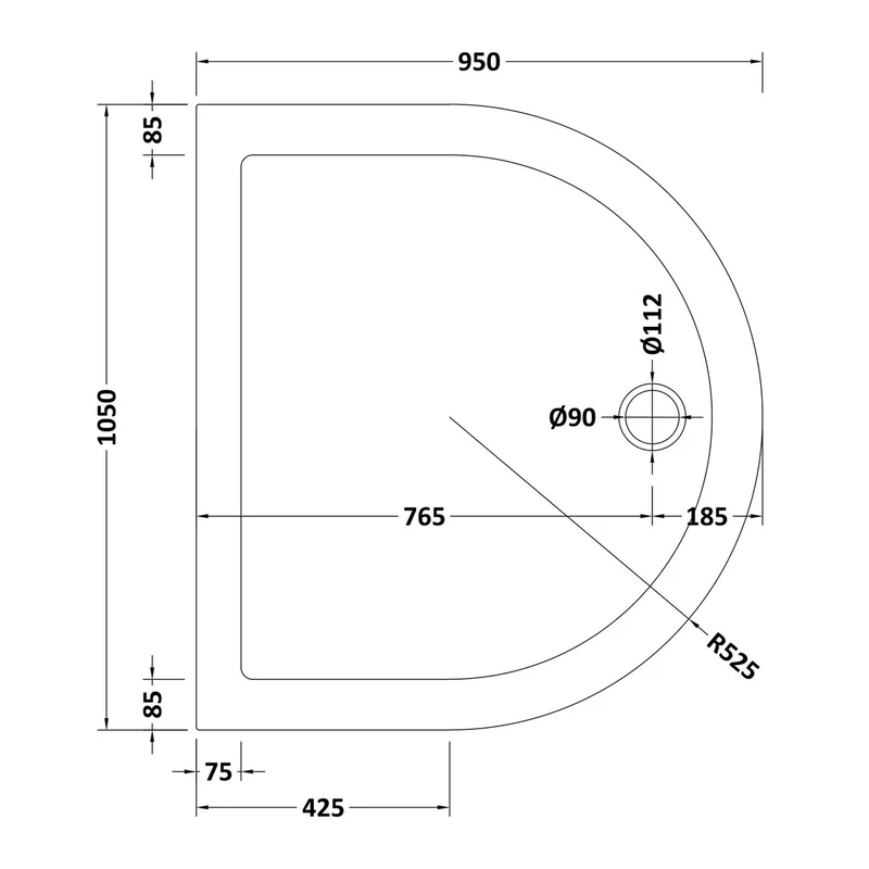 Nuie Slate Grey D Shape Stone Resin Shower Tray - 1050 x 950mm