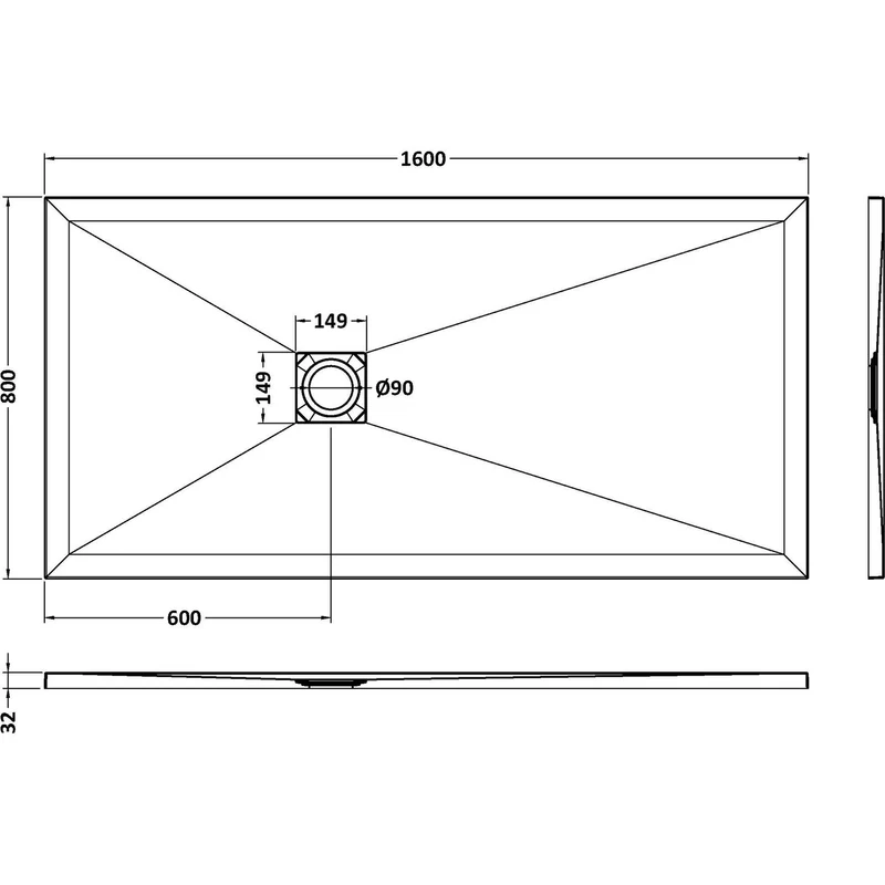 Nuie Slimline Grey Slate Rectangular Shower Tray