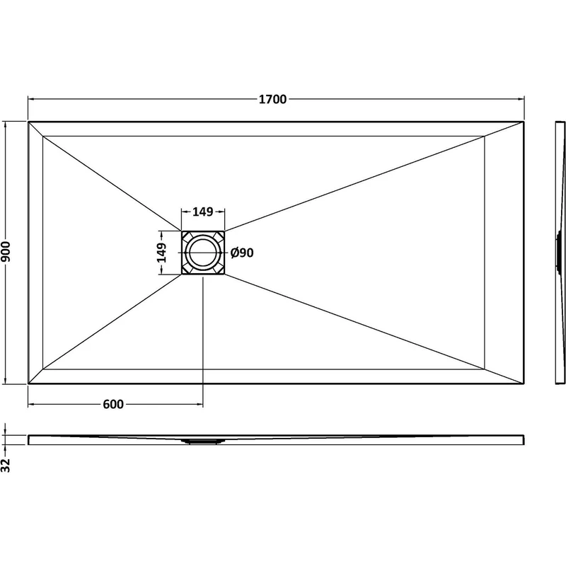 Nuie Slimline Grey Slate Rectangular Shower Tray