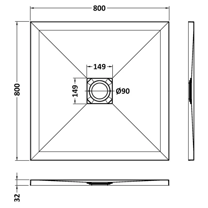 Nuie Slimline White Slate Square Shower Tray